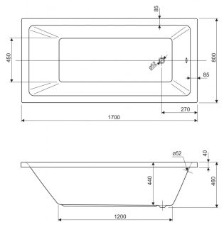 Ванна акриловая Cezares PLANE SOLO-170-80-49-W37